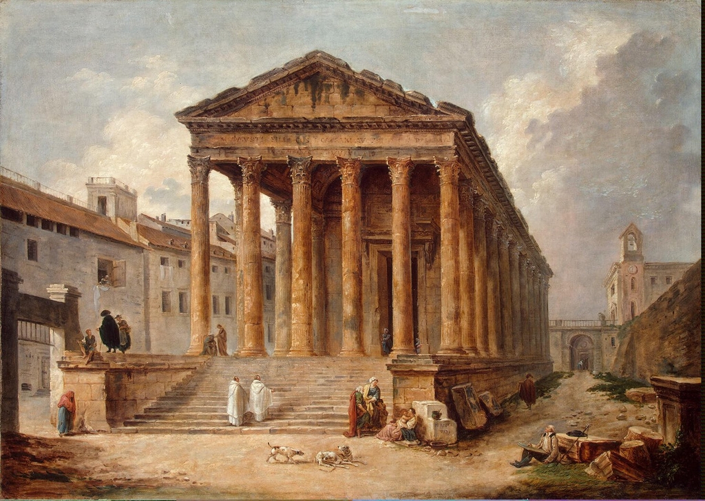Ancient-Temple-The-Maison-Carree-at-Nimes-Hubert-Robert-oil-painting-1.jpg - Hubert  Robert