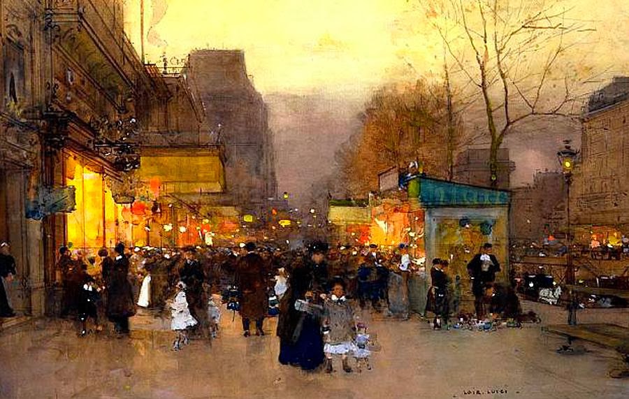 porte-st-martin-at-christmas-time-in-paris-luigi-loir (c. 1890).jpg - Luigi  Loir