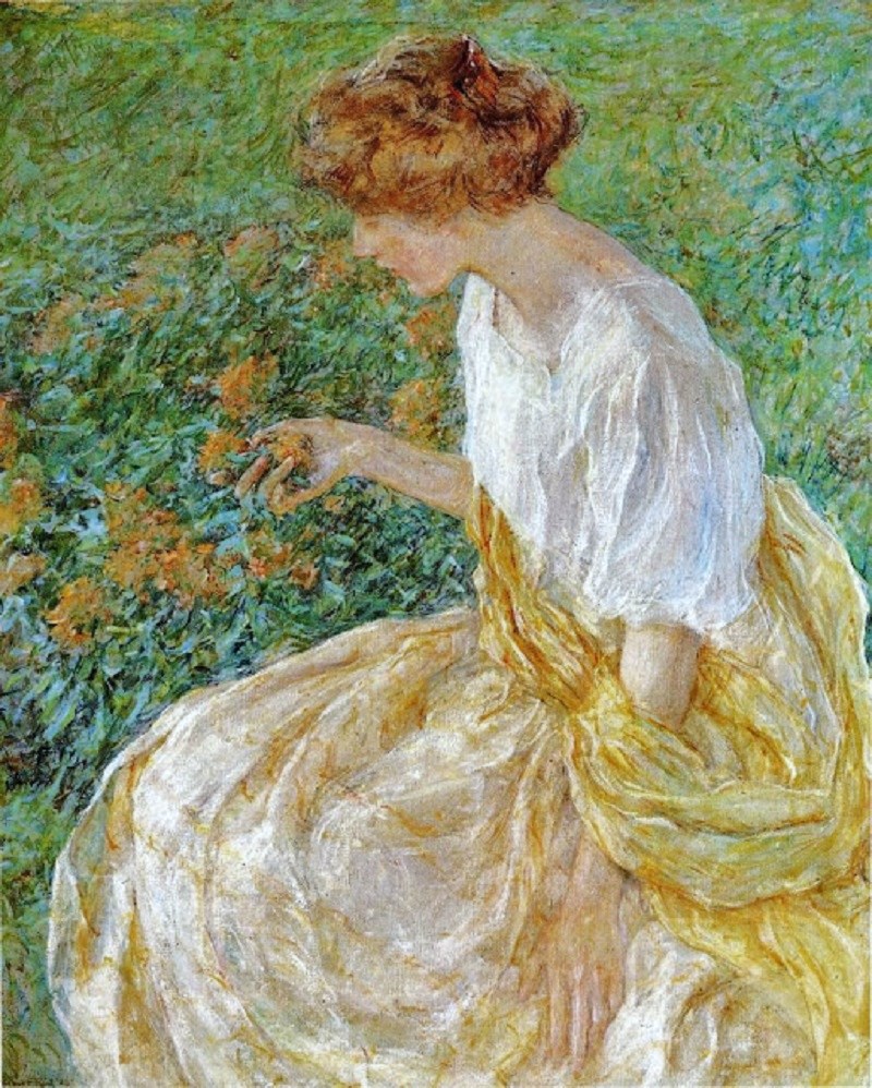 Robert Lewis Reid (1862-1939), The Yellow Flower, The Artist's Wife in the Garden.jpg - Robert  Lewis  Reid