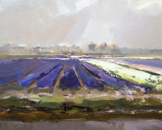 Roos Schuring Landscape spring _16 Light on a overcast day Purple fields 24x30.jpg - Roos  Schuring