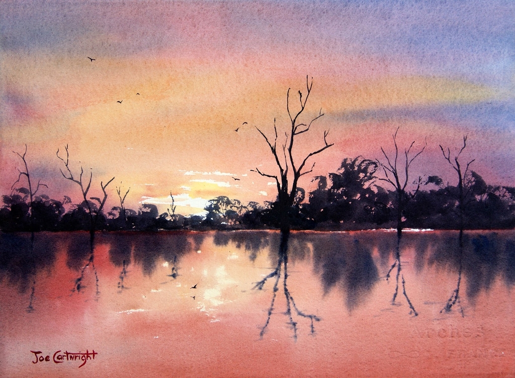 Lake Bonney sunset watercolor painting, South Australia.jpg - Joe  Cartwright