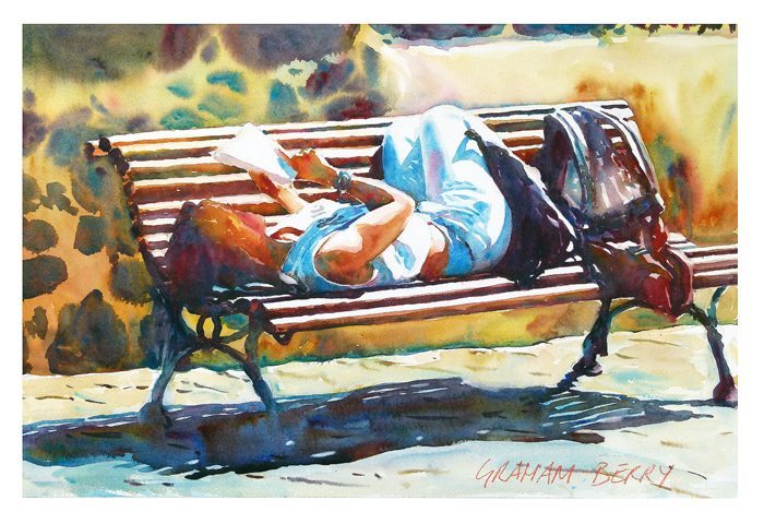 Girl-on-bench-50-x-30cm-watercolor-by-Graham-Berry.jpg - Graham  Berry