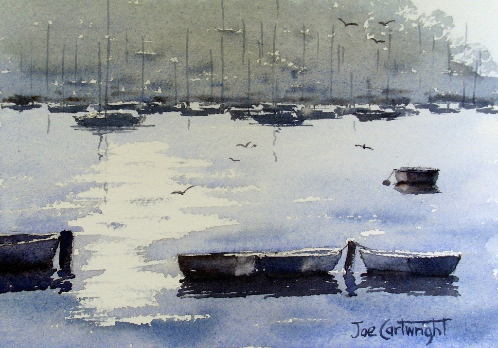 Simple watercolor painting of boats, Pittwater, Sydney.jpg - Joe  Cartwright