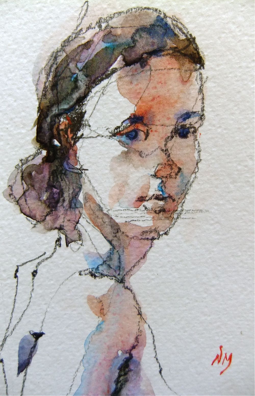 watercolor portrait contour line Nora MacPhail.jpg - Nora  Mac  Phail  (02)