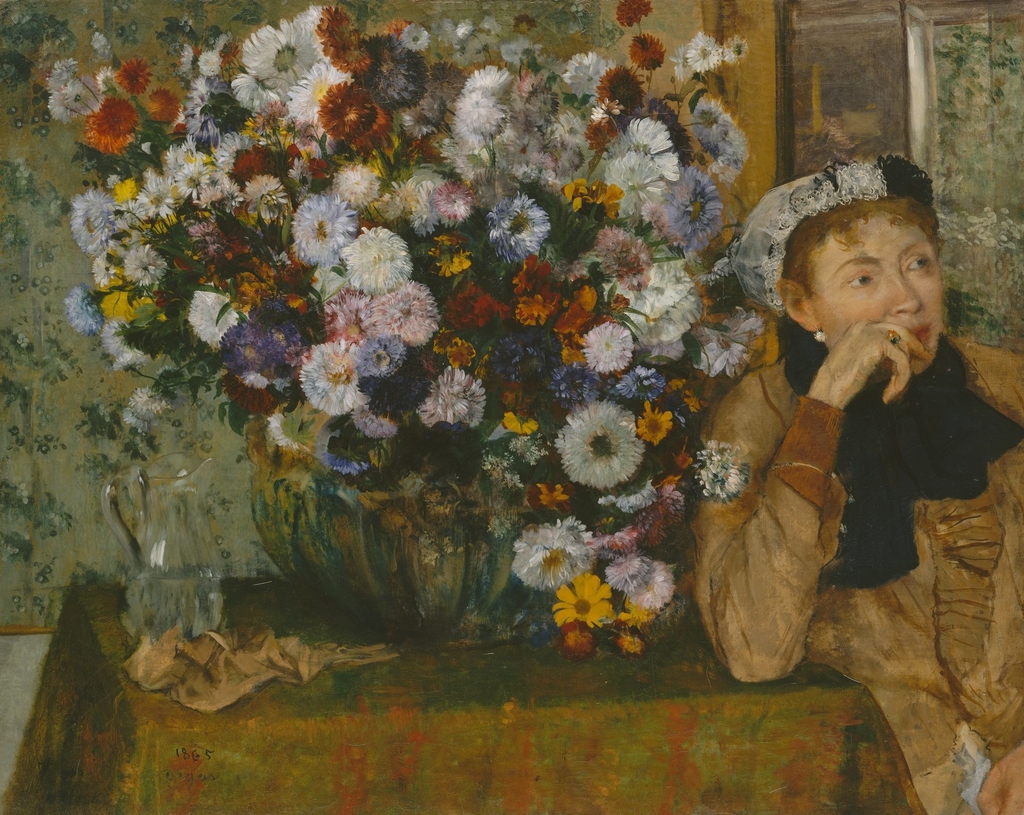 edgar-degas-femme-assise-avec-fleurs.jpg - Edgar  Degas