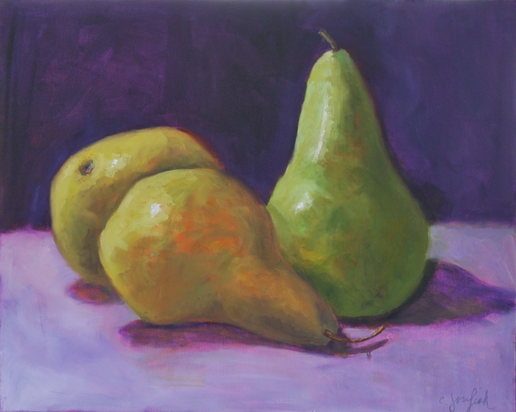 14mar = 3 pears purple back 24 x 30.jpg - Carol  Josefiak