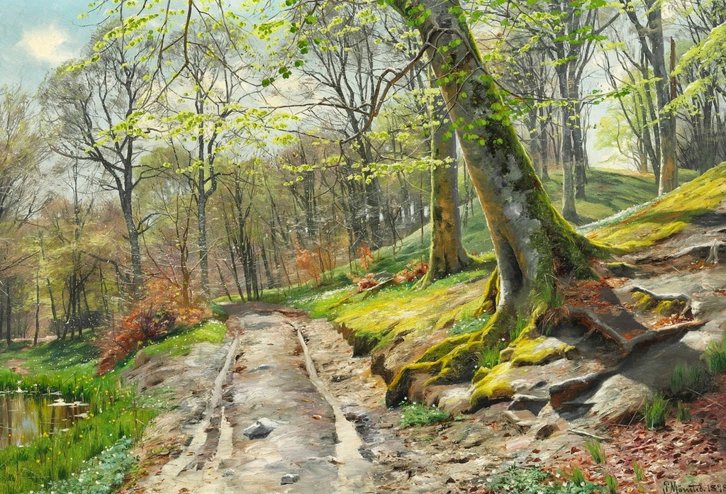 PEDER MORK MONSTED - Um dia na floresta com anêmonas florescendo - Óleo sobre tela - 58 x 83 - 1898.jpg - Peder  Mensted