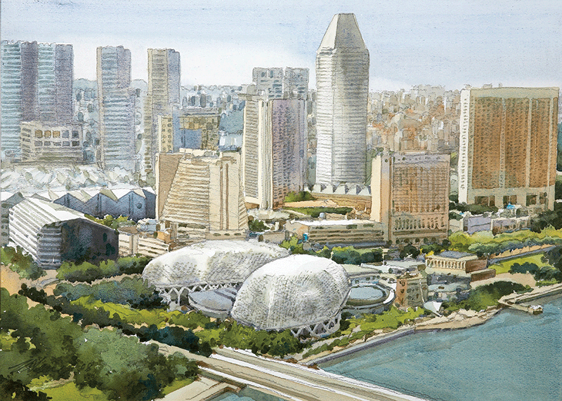 50-Ong-Kim-Seng-_Aerial-View-of-Singapore_-Watercolour-on-Paper.png - One  Kim  Seng